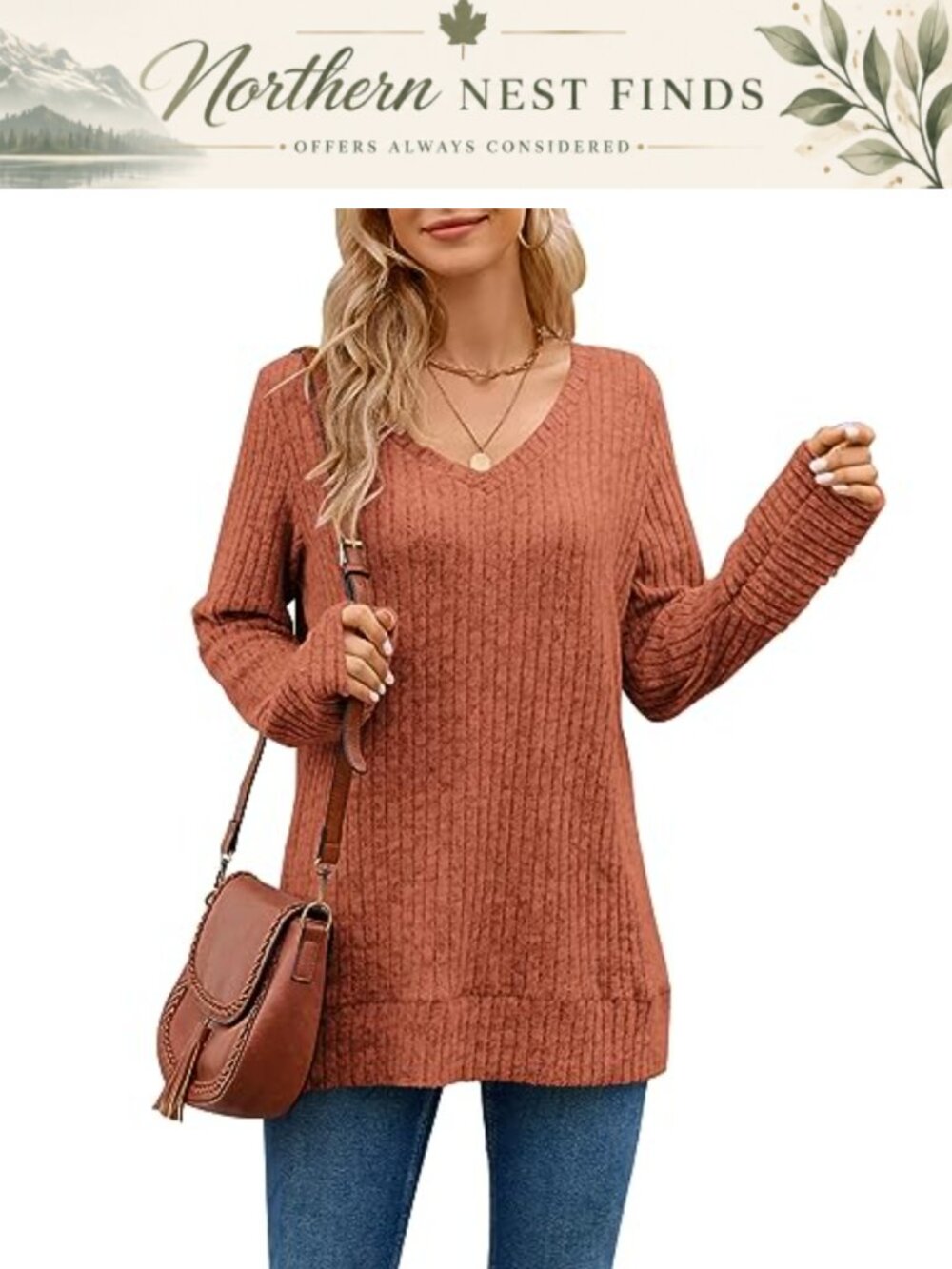 MISFAY Womens Long Sleeve V Neck Tunic Top Casual Loose Fit